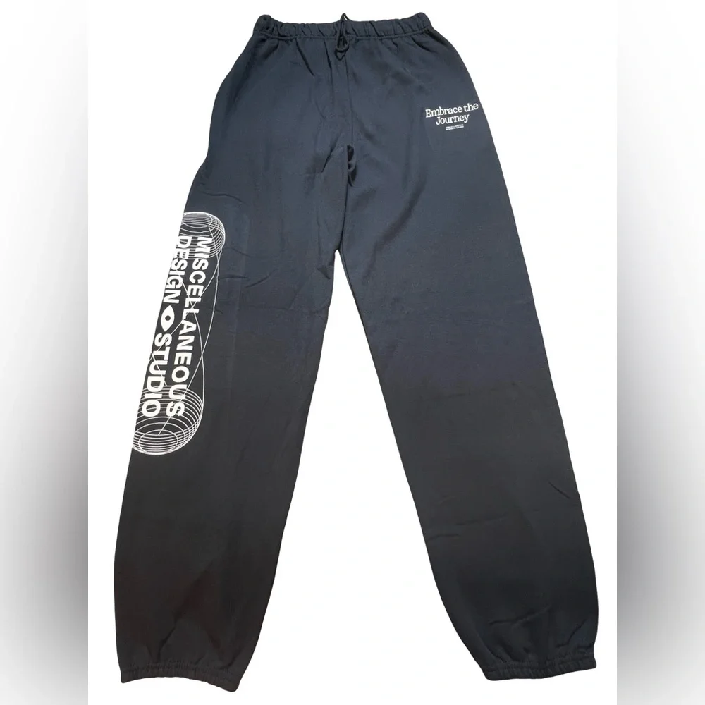 Misc. Design Studio Black Graphic Sweatpants Embrace‎ the Journey Joggers large